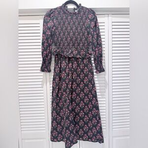 Chic Long Sleeve Floral Dress in Black and Pink